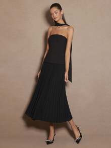 Enchnt 女式纯色简约休闲抹胸连衣裙 - 黑色 - 查看 1