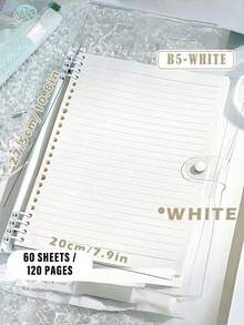 1/2/3PCS/360page- B5 Clear Soft Leather Bulk Notebook, With Perforated Pages,B5 Loose-Leaf Notebook With Thick Coil - 1PC 60 Sheets (120 Pages) Detachable, Light Green Light Blue Milky White, Smooth Writing Paper Binder - Velvet Textured Cover,School Supplies,Back To School - Multicolor - View 20