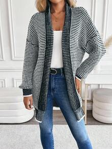 EMERY ROSE New V-Neck Mixed Yarn Multi-Color Cardigan, European And American Elegant Versatile Minimalist Fashion Knit Top - Black - View 3