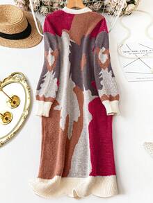 SHEIN LUNE Cárdigan de largo medio multicolor para mujer - Óxido marrón - Ver 2