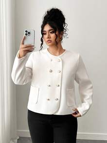Elenzga Plus Size Double-Breasted Short Jacket Fall Winter Cloth For Women Autumn - Beige - View 1