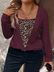 EMERY ROSE Women's Casual Leopard Print Long Sleeve Plus Size Sweatshirt, Popular For Autumn/Winter