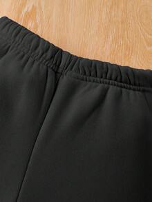 SHEIN 2件套女婴时尚简约彩虹心形字母印花圆领长袖卫衣和裤子套装，适合秋冬季外出 - 彩色 - 查看 5