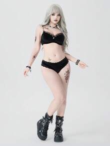 ROMWE Gothic Style Velvet Studded Underwire Bra