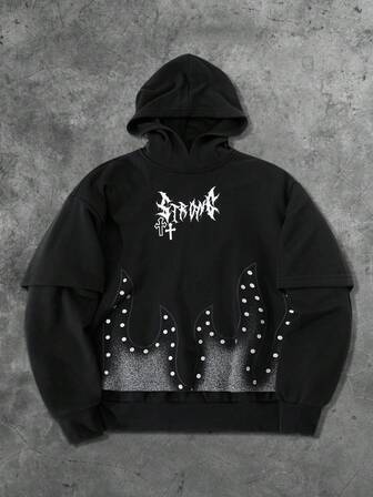 Goth Herren Feiner gepunkteter Muster 2 in 1 Schwarzer Hoodie, geeignet für den täglichen Gebrauch im Herbst/Winter