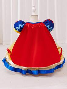 Glamorique Kids Váy công chúa vải tuyn cho bé gái, váy dự tiệc sinh nhật, váy tutu tay bồng viền vàng satin xanh navy cho bé gái, váy dễ thương cho biểu diễn sân khấu - Màu vàng - Xem 2
