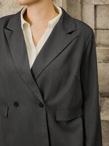 Calvaya Bộ vest 2 món thanh lịch, giản dị, tay dài và quần dài cỡ lớn - Xám - Xem 3