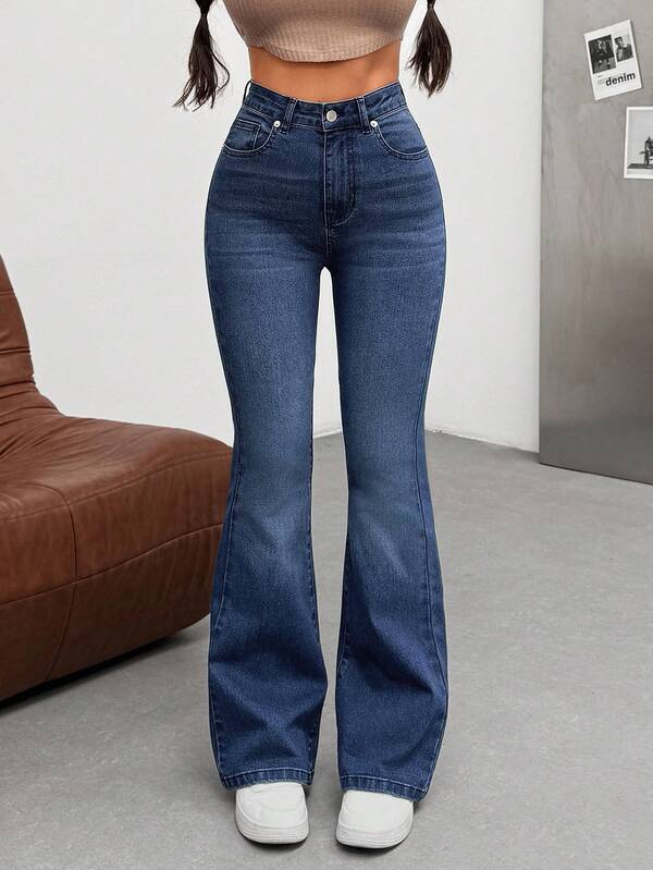 SHEIN Hohe Taille Stretch Flare Leg Denim Jean Flare Jeans Frauen Flare Jeans Wide Leg Jeans Bootcut Jeans Bootcut Jeans Frauen