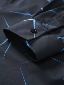 Manfinity Homme 男士全印花长袖衬衫，派对装，春秋季，男士黑蓝衬衫，男士几何印花，男士长袖纽扣印花蓝色衬衫，男士设计师衬衫，抽象印花长袖衬衫，适合秋季 - 彩色 - 查看 8