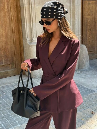 Aloruh Completo giacca e pantaloni tinta unita da donna, alla moda per l'abbigliamento da pendolare in autunno/inverno