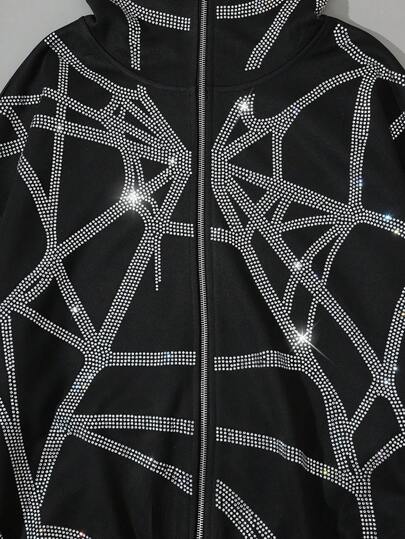 Street Life Sudadera con capucha con decoración de telaraña de cristal para hombre