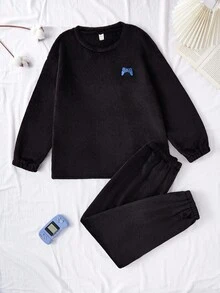 返校时尚青少年男童睡衣男童休闲套装 - 黑色 - 查看 4