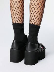 ROMWE Grunge Punk Damen neue Plateau-Keilabsatz-Loafers mit runder Zehenpartie