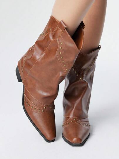 Grunge Punk Stivali con rivetti marroni, stivali corti per uso quotidiano, stile punk scuro, campus, stivali gothic con tacco spesso, stivali western con rivetti sopra il ginocchio, stivali alla caviglia e stivali corti