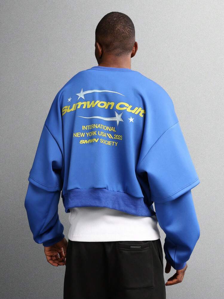 Sweat-shirt court à manches superposées et imprimé logo