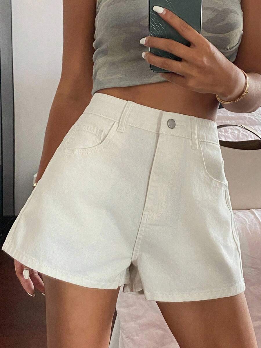 DAZY Summer New Loose Casual White Women's Denim Shorts - Beige - View 1