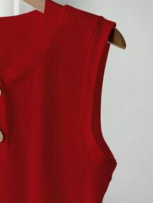 GlowEve 女式时尚新款优雅无袖纯色针织背心，夏季 - 紅色 - 查看 5