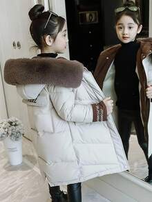 SHEIN Manteaux d'hiver épais à longue fourrure synthétique pour préadolescentes