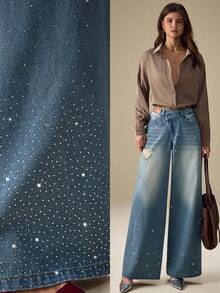 Selenza Jeans casuales de pierna recta con adornos de strass elegantes - Azul - Ver 1