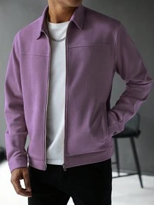 Manfinity Homme 男士紫色口袋休闲拉链夹克 男士紫色夹克 男士薰衣草夹克 男士紫色夹克，秋季 - 紫色 - 查看 4