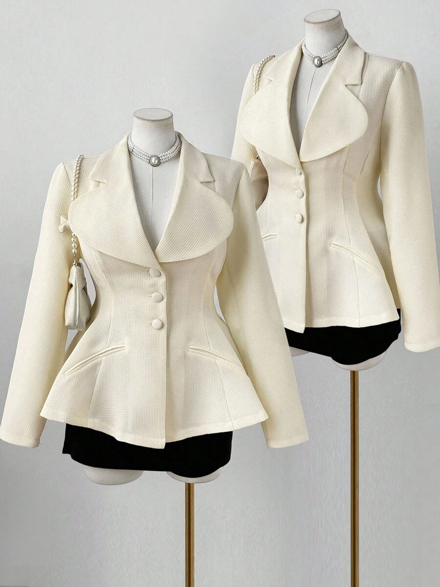 Sunspun Plus Size Long Sleeve Button Front Pocket Waist Tweed Coat, Autumn/Winter Fall Cloth For Women - Apricot - View 1