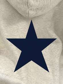 Noixe Sudadera con capucha de manga larga de ajuste holgado y estampado de pentagrama para mujer, otoño