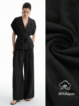 Lyxana 波西米亚风系腰无袖上衣和阔腿短裤两件套，适合女士，度假风格，春夏