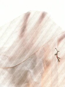 SHEIN LUNE 大码女式复古亚麻休闲通勤购物度假四季圆领长袖纹理印花衬衫 - 杏色 - 查看 6