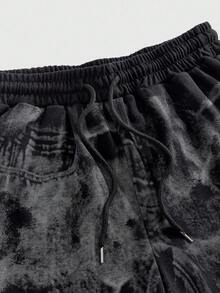 ROMWE MEN Grunge Punk Pantalones cortos estampados con estilo retro para hombres, adecuados para el uso diario en primavera/verano - Negro - Ver 3