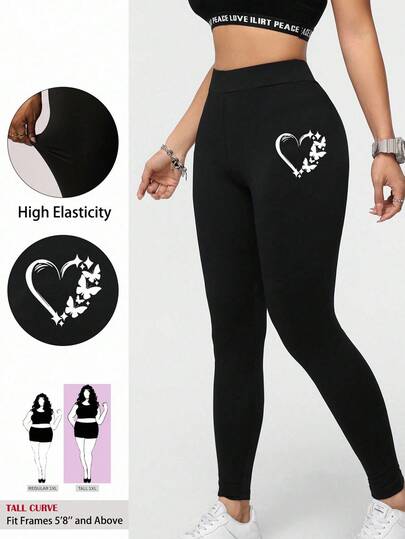 SHEIN Tall CURVE Plus Size Casual Elegant Multi-Color Patchwork High Waist Slim Fit Leggings, Wearable In All Seasons