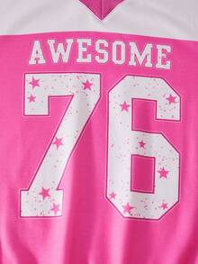 SHEIN Explorewe Streecool Tween Girls V-Neck Sweatshirt With Numeric Print, Fashionable For Sports, Campus Style, Versatile Casual Everyday Wear, Autumn Fall Winter - Pink - View 7