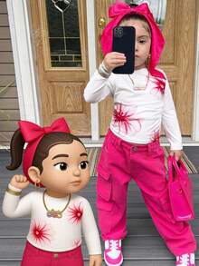 SHEIN Young Girl Elegant Floral Print Crew Neck Long Sleeve Versatile Fall/Winter Undershirt,Mom And Daughter & Sisters  Matching - White - View 2