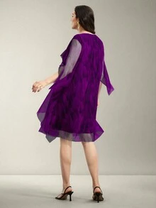 Flouryn Váy dài họa tiết hoa lưới xanh lam thanh lịch cỡ lớn dành cho nữ - Màu tím - Xem 2