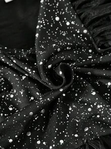 Glamorique Kids 1 件女童盖袖黑色连衣裙，银箔针织面料，网眼裙摆，休闲日常或万圣节派对连衣裙 - 黑色 - 查看 7