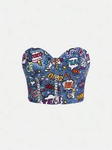 Y2Kool CourtneyGrabenShop Artist Y2K Letter Graphic Tube Top, For Summer, Holiday, Vacation, Going Out, Festival, Ibiza Fits, Western Wear Autumn Matching Idea Casual