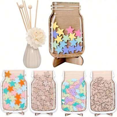 1PC Classroom Star Reward Jar With Cool Teaching Stickers -Wooden, Perfect For Home & School Motivation Stickers ForTeachers Classroom Reward Jar Back To School