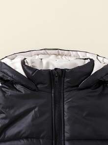 少女黑色撞色休闲连帽无袖绗缝背心，2025秋冬季返校季大学校园运动服。黑色背心，冬季背心，秋季款。 - 黑色 - 查看 7