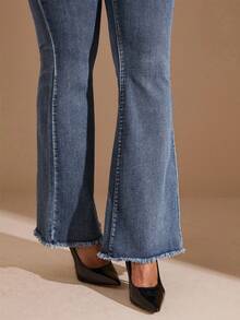 SHEIN BAE Quần Jeans Ống Loe Đơn Giản Cài Nút Phía Trước Cỡ Lớn, Mặc Thường Ngày - Rửa tối - Xem 9