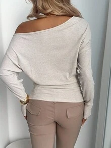 Aloruh Áo thun ôm sát dáng rộng phong cách Mỹ cổ điển, thu/đông - Màu be - Xem 6