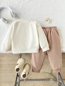 SHEIN Vintaside Kids 2 sztuki/zestaw dla dziewczynek jesień/zima nowy fuksja i róż swobodny uroczy kokardka z długim rękawem bluza top i spodnie