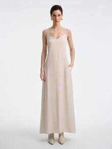 SHEIN LUNE 女士优雅时尚通勤休闲舒适迷人复古简约高端无袖 A 字纯色连衣裙 - 杏色 - 查看 3