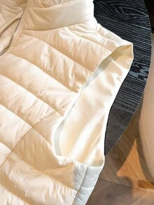 Franclia 女士秋冬时尚小众刺绣拉链立领马甲外套日常休闲百搭马甲绗缝棉质外套女式外套秋季女装秋季女装秋季女装秋季女装秋季女装秋季外出冬季女装优雅时尚休闲通勤商务办公日常休闲百搭气质都市教师职业装