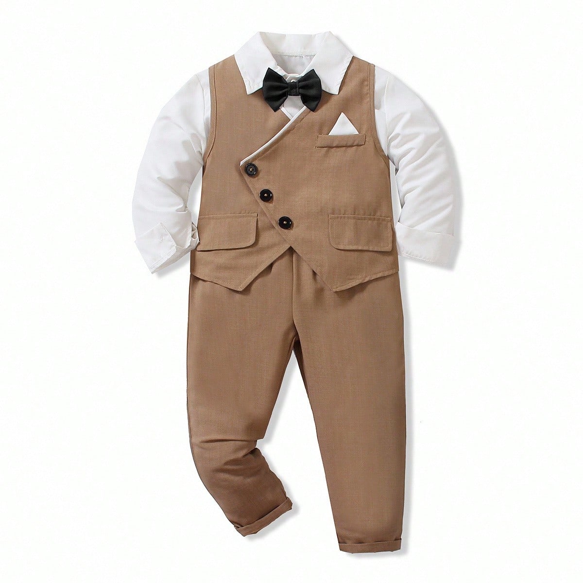 Conjunto de chaleco y pantalones asimétricos con hebilla para niño pequeño (2 piezas)