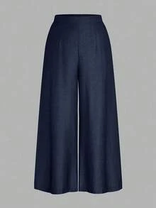 Rometta Pantalones rectos y anchos de pierna ancha de talla grande - Azul Marino - Ver 5