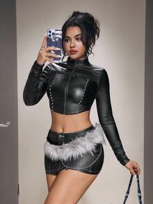 Jeanoix 女士休闲外套夹克，适合外出和聚会 - 黑色 - 查看 7