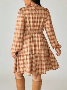 SHEIN LUNE Plus Size Ruffled Plaid Dress Fall Cloth For Women - Multicolor - View 2