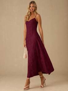 Enchnt Váy không tay màu trơn thanh lịch dành cho nữ, mùa hè - Màu Đỏ Sâu - Xem 1