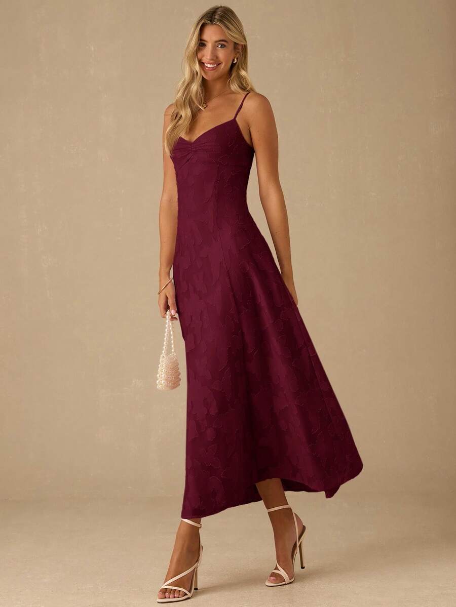 Enchnt Váy không tay màu trơn thanh lịch dành cho nữ, mùa hè - Màu Đỏ Sâu - Xem 1