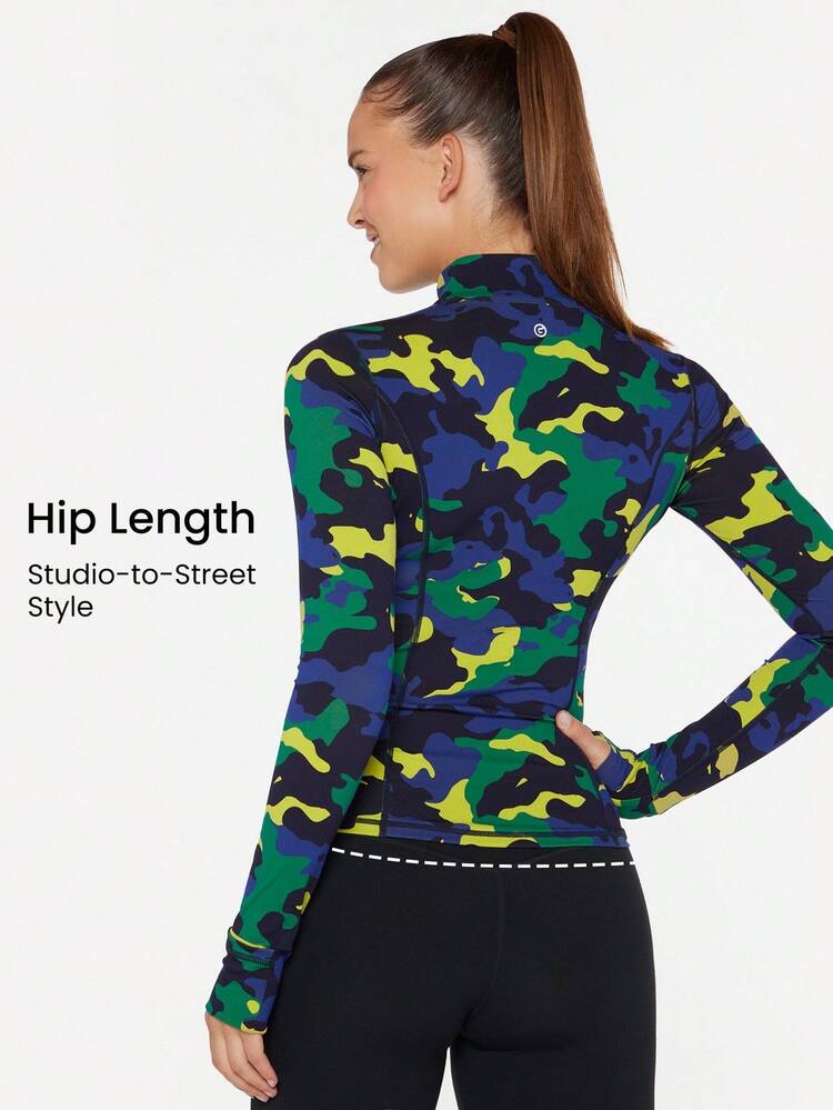 FeatherFit™ Slim-It Streamline Performance Secure Pockets Zip Up Long Sleeve Jacket Low Impact Yoga Pilates Daily Fall