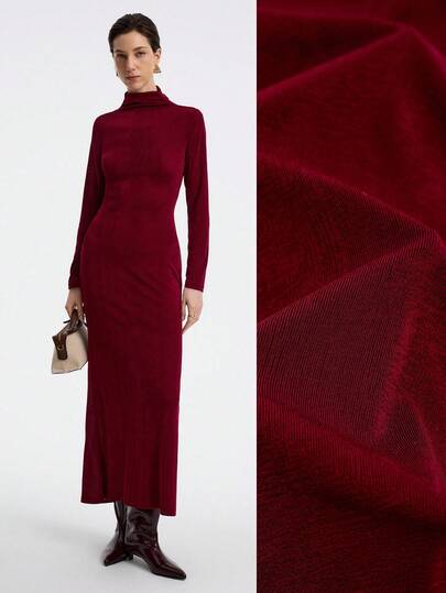 Aalyst Vestido de punto sólido con brillo, de manga larga, cuello alto, cintura ceñida, falda de corte sirena, elegante, cómodo y de estilo minimalista retro para uso diario y casual